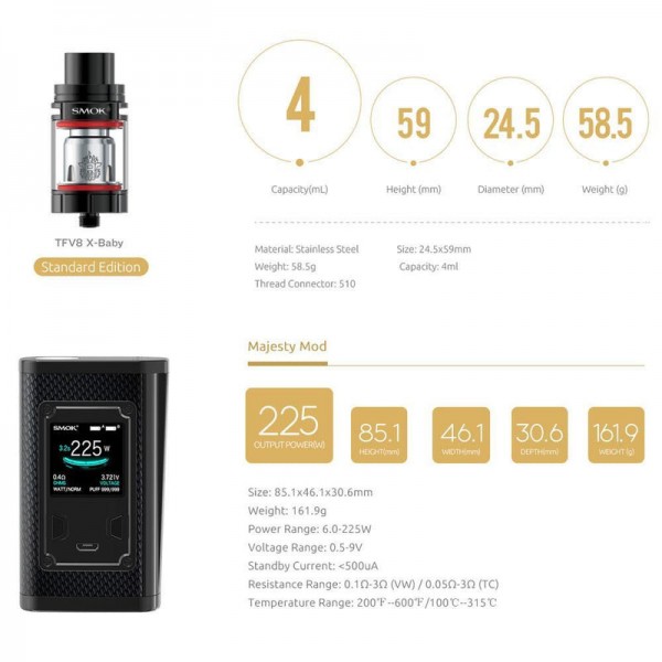 SMOK Majesty 225W TC and TFV8 X-Baby Full Kit